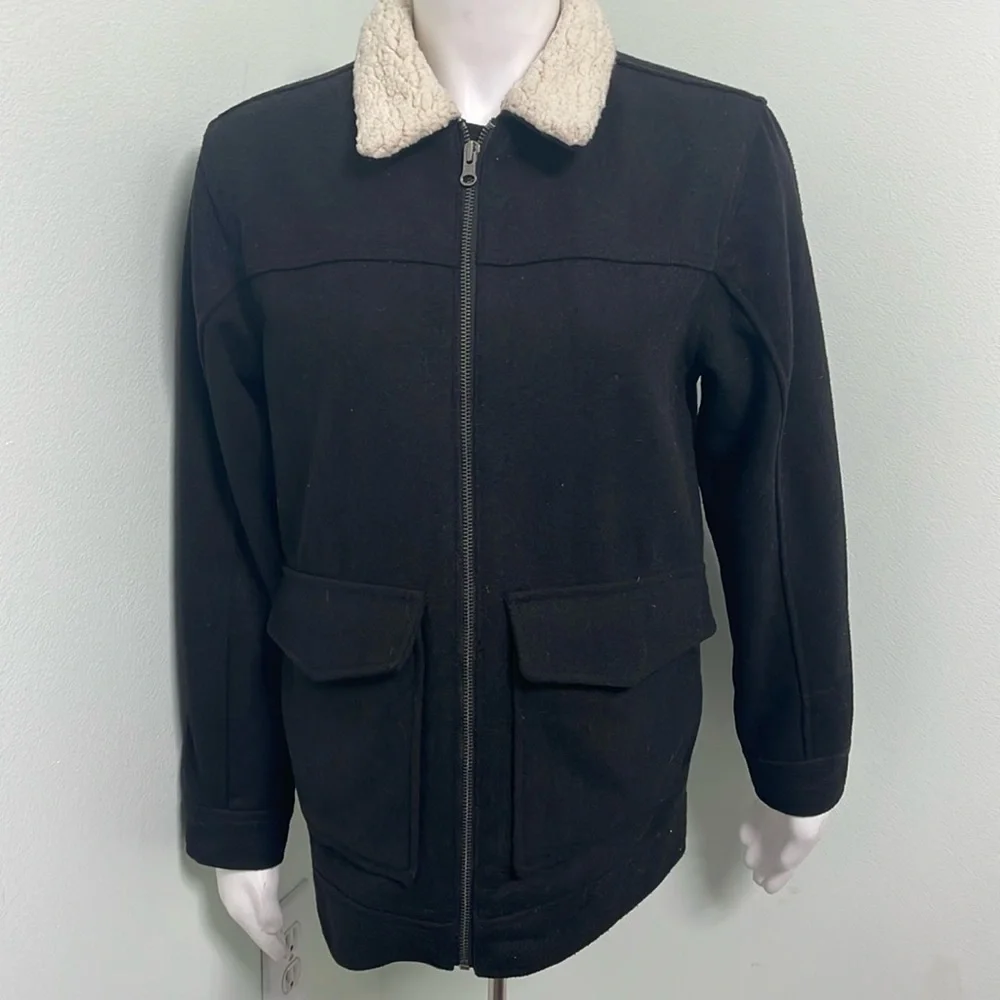 Old Navy Boys Black Wool Zip Up Lined Jacket XL